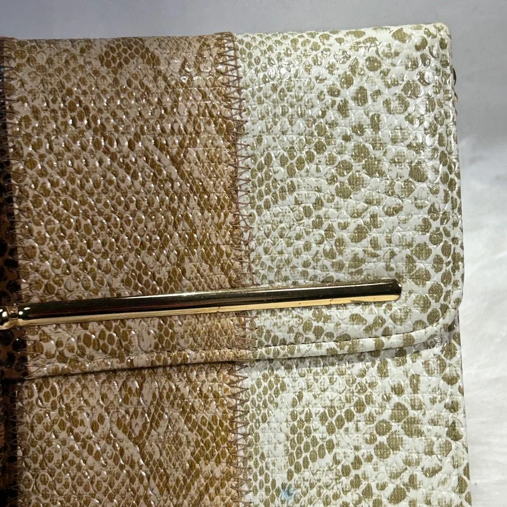 Chic Snake Print Patchwork‎ Clutch Evening Bag Gold Chain Strap